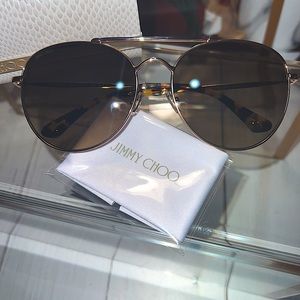 JIMMY CHOO Abbie NWT  61 mm Aviator Gold Havana /Brown Gradient  Sunglasses
